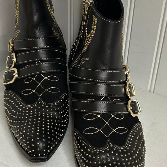 Anine Bing Leather Studded Accents Moto Boots Size 8 - Picture 8 of 8